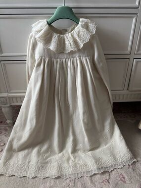 Bonpoint Cream Long-Sleeve Ruffled Collar Dress